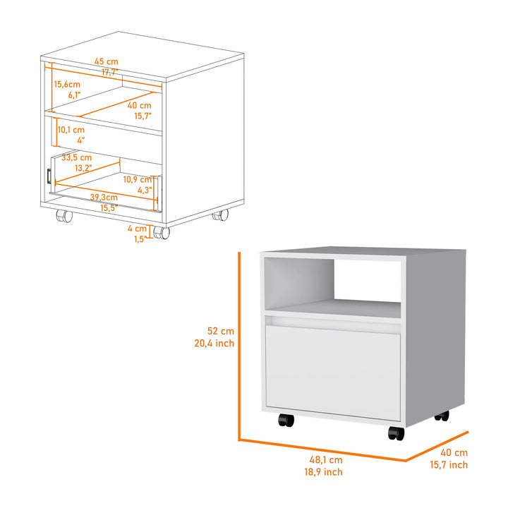 21" White One Drawer Nightstand With Integrated Tech