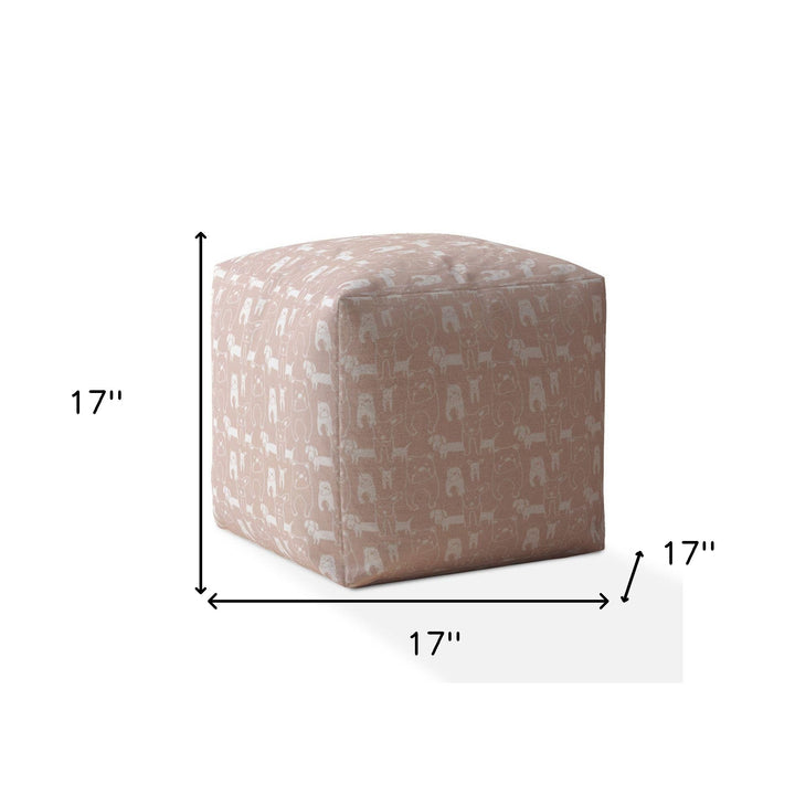 17" Pink Cotton Animal Print Pouf Ottoman