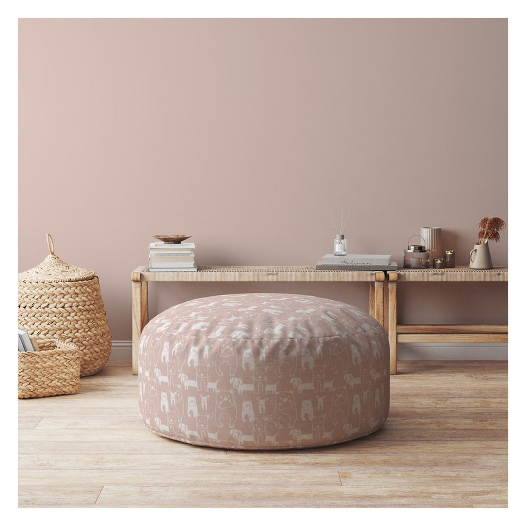 24" Pink Cotton Round Animal Print Pouf Ottoman