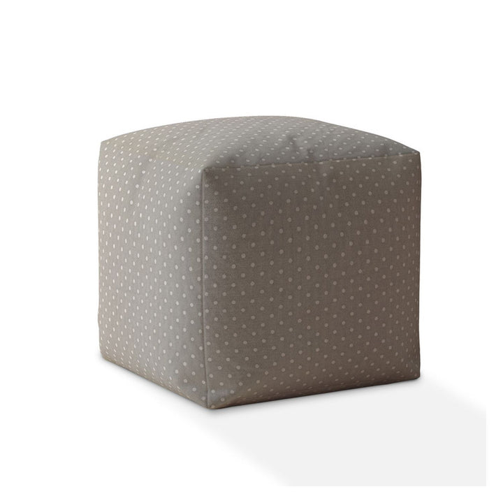 17" Gray Cotton Polka Dots Pouf Ottoman