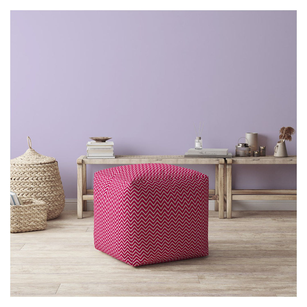 17" Pink Cotton Chevron Pouf Ottoman