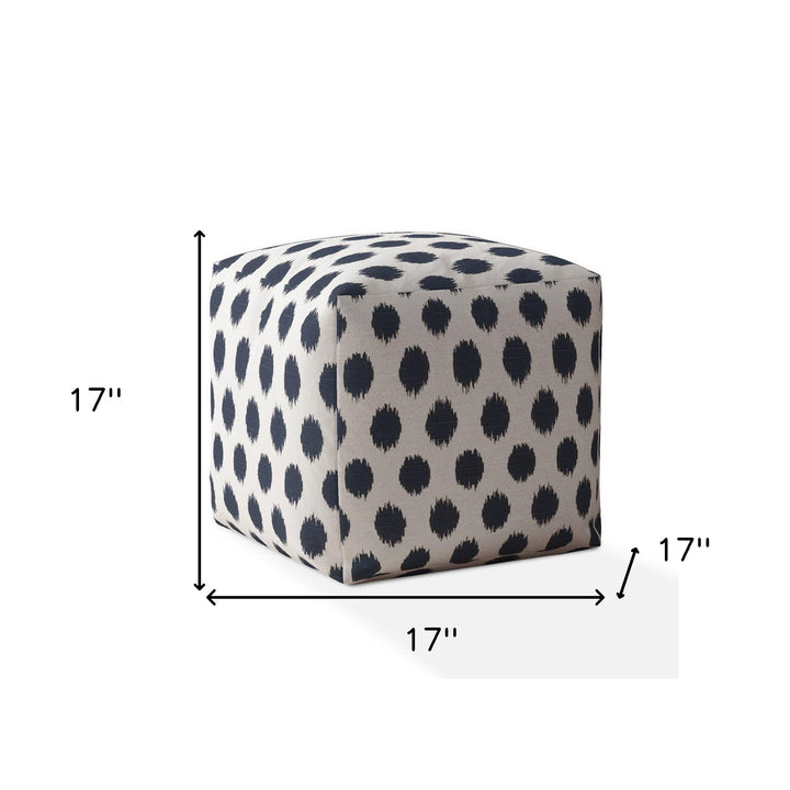 17" Blue and White Canvas Polka Dots Pouf Ottoman