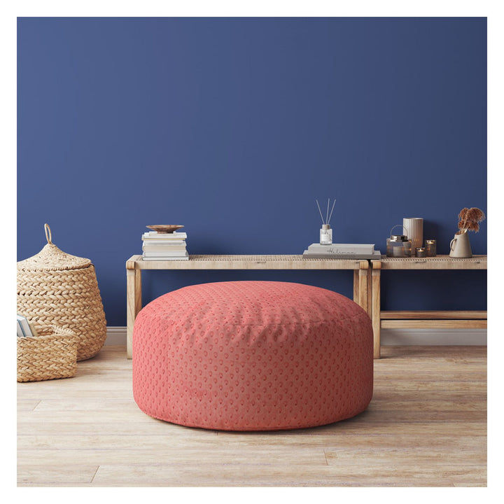 24" Blue Polyester Round Pouf Ottoman