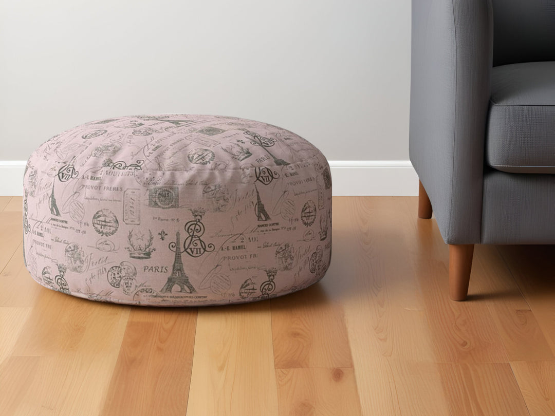 24" Gray Twill Round Paris Pouf Ottoman