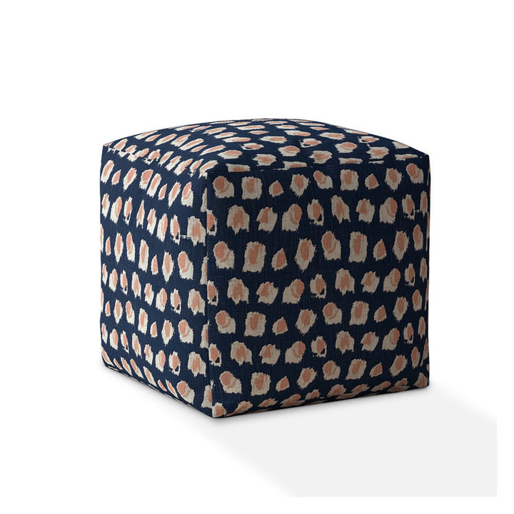 17" Blue Canvas Abstract Pouf Ottoman