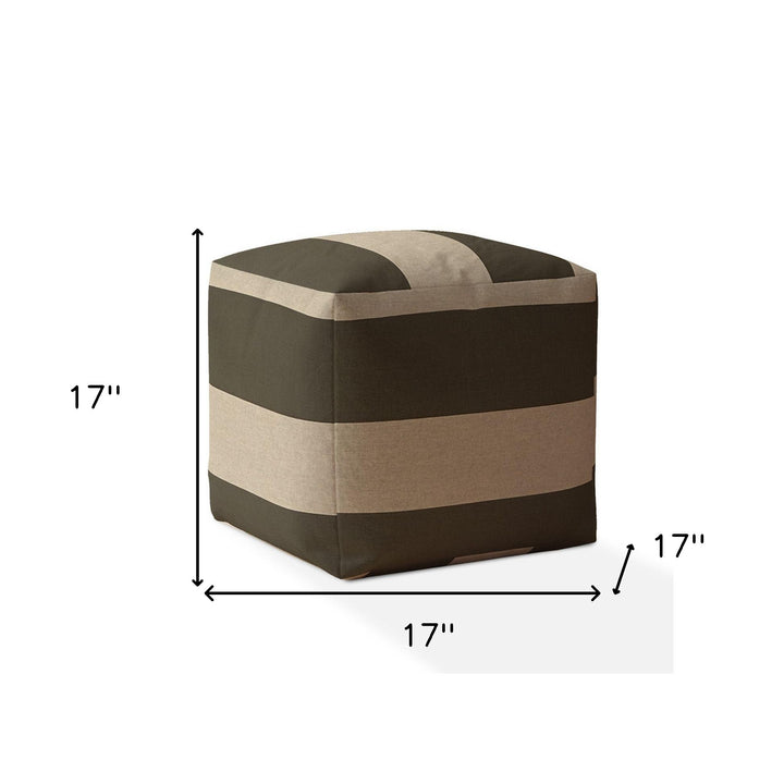 17" Green Cotton Striped Pouf Ottoman