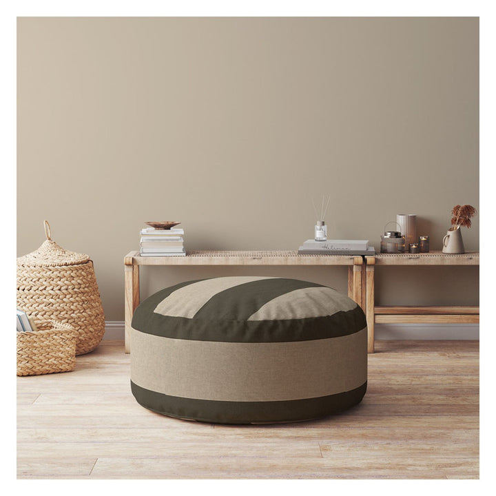 24" Green Cotton Round Striped Pouf Ottoman