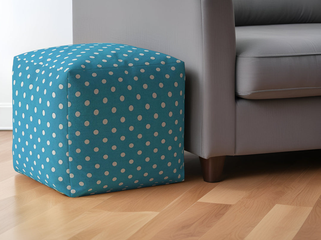 17" Red Cotton Polka Dots Pouf Ottoman