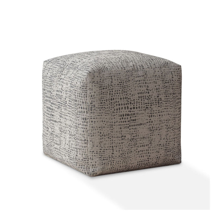 17" Beige Canvas Abstract Pouf Ottoman