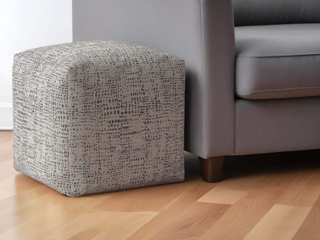 17" Beige Canvas Abstract Pouf Ottoman