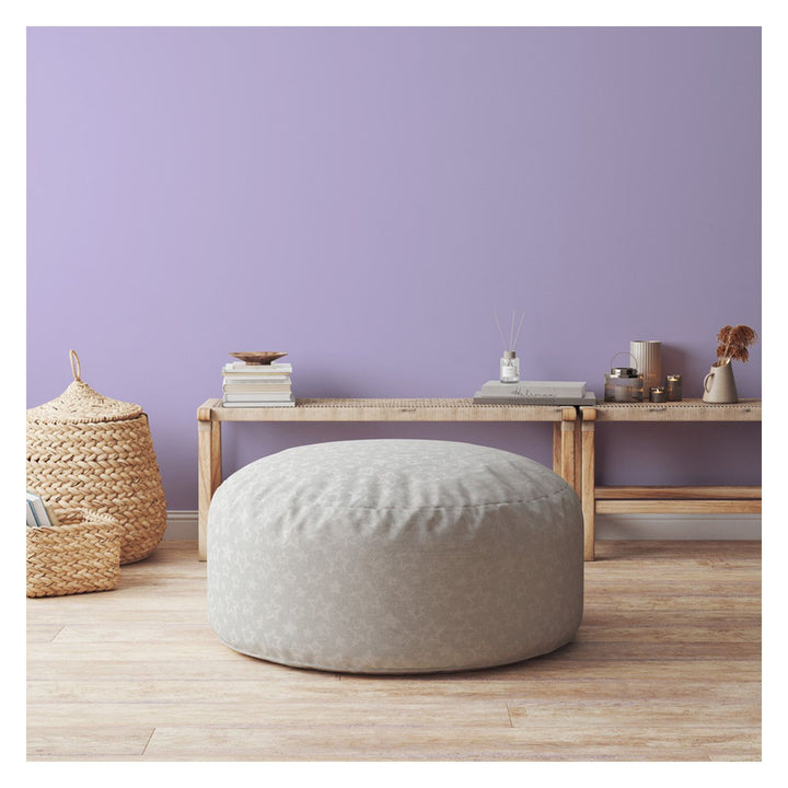 24" Gray Cotton Round Abstract Pouf Ottoman