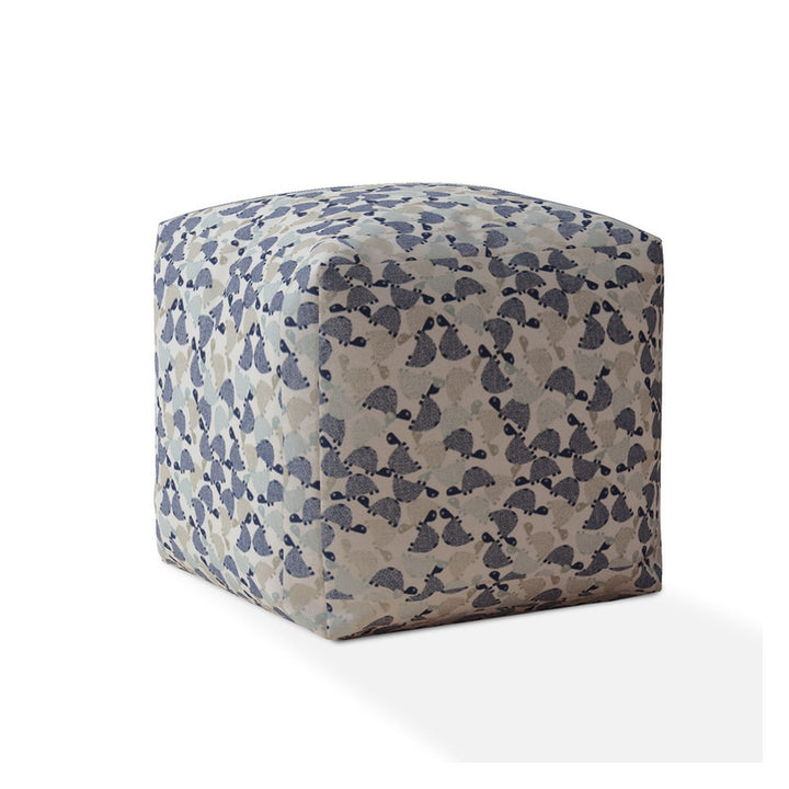 17" Beige Cotton Turtle Pouf Ottoman