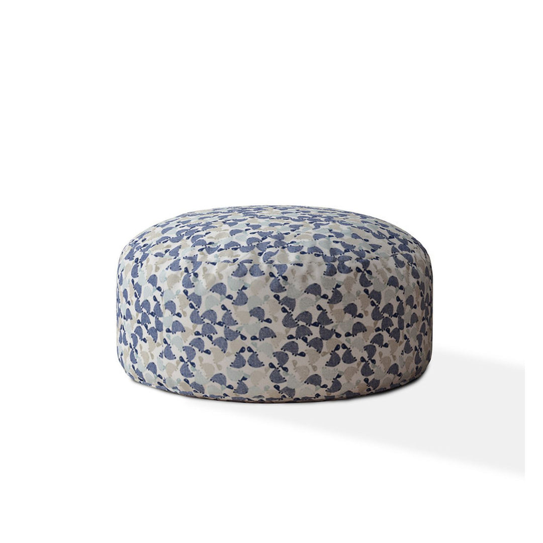 24" Beige Cotton Round Turtle Pouf Ottoman