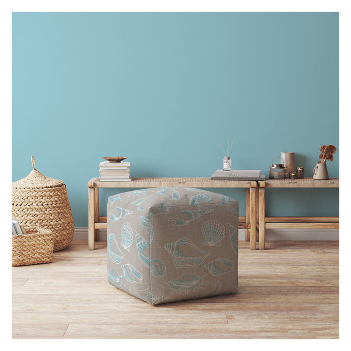 17" Blue Canvas Seashell Pouf Cover