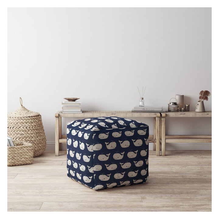 17" Blue Twill Whale Pouf Cover