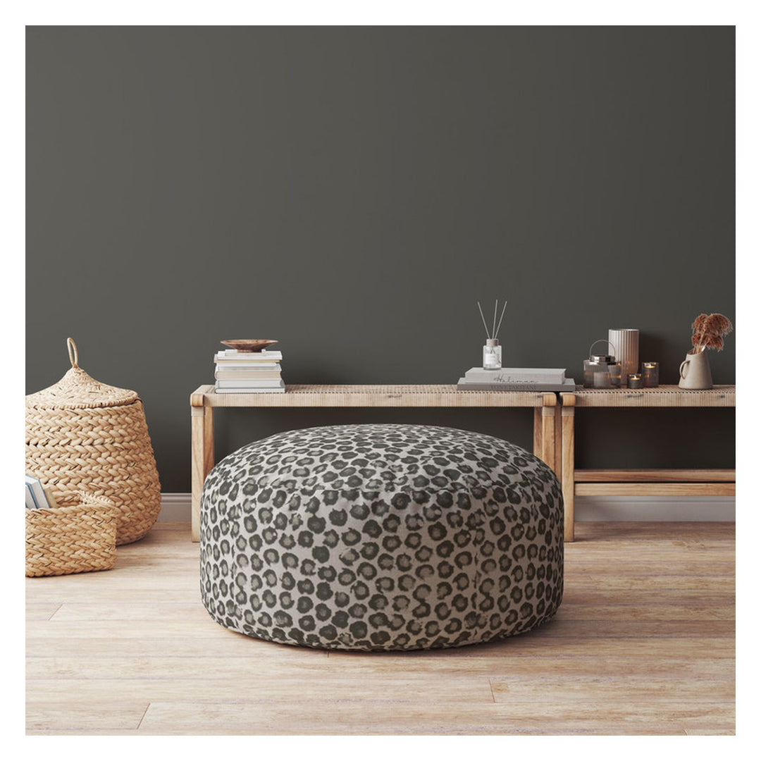 24" Beige Cotton Round Abstract Pouf Cover