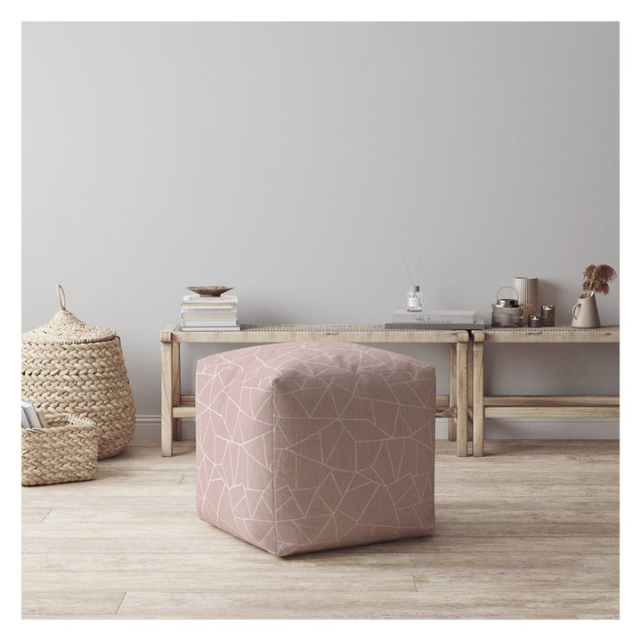 17" Pink Canvas Geometric Pouf Cover