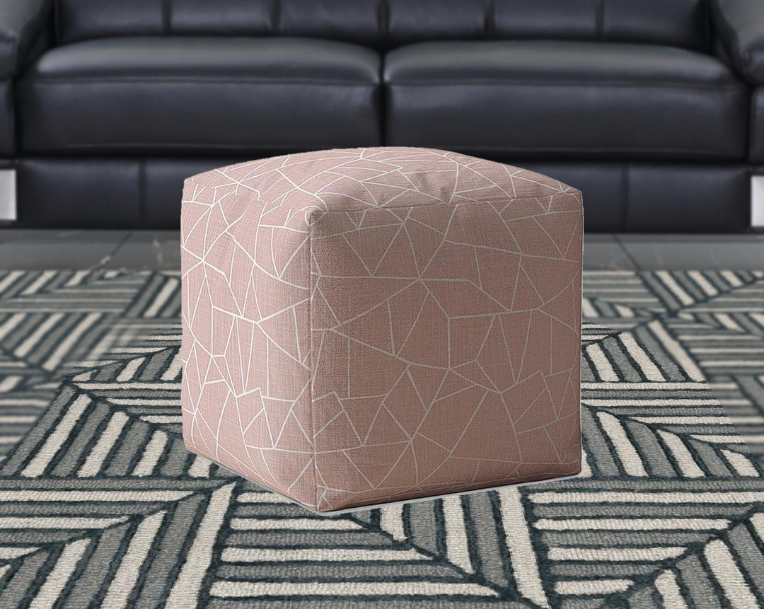 17" Pink Canvas Geometric Pouf Cover