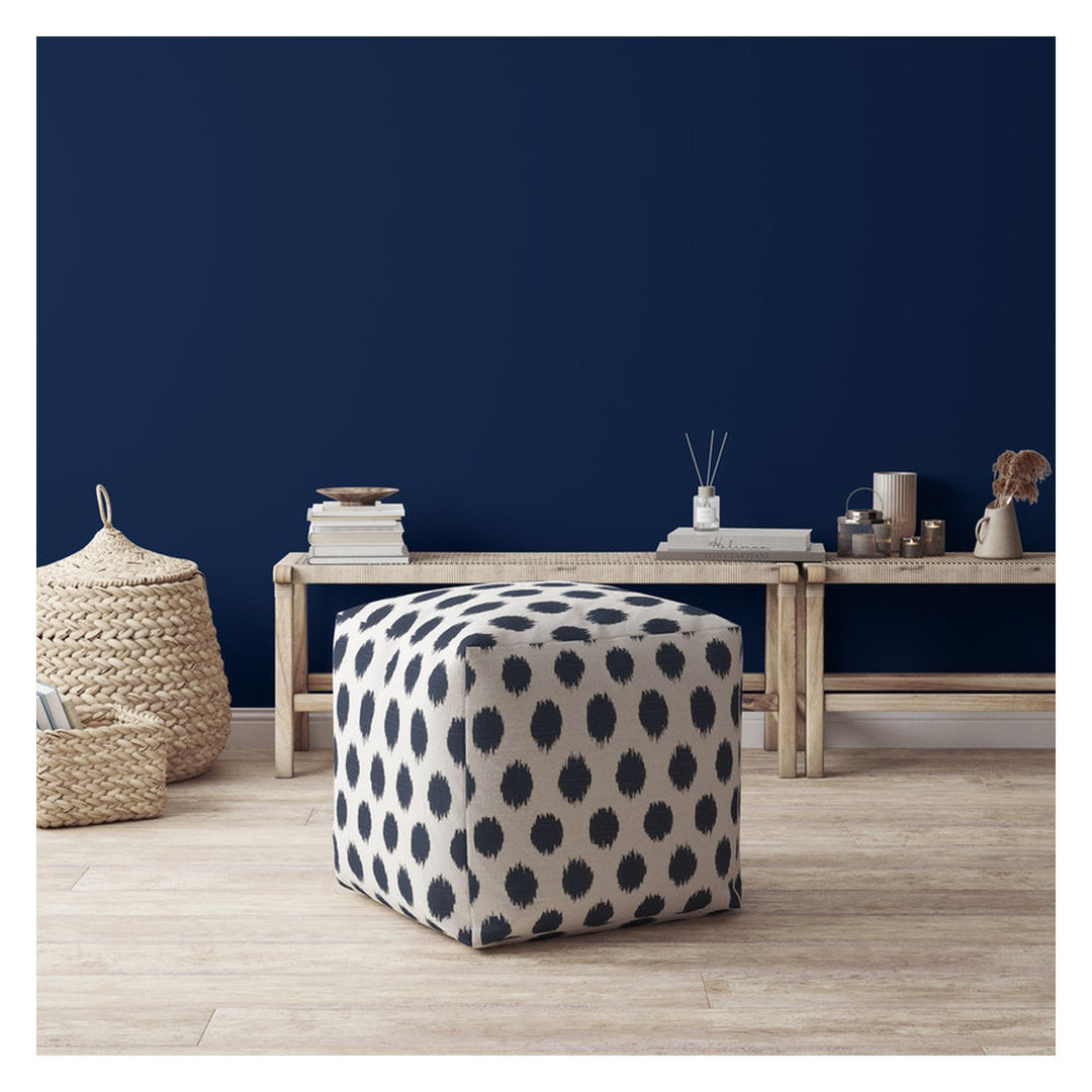 17" Blue And White Canvas Polka Dots Pouf Cover