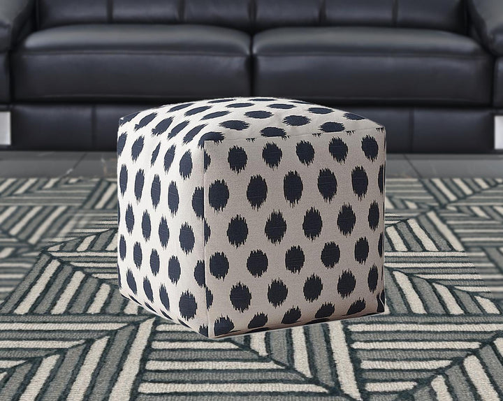 17" Blue And White Canvas Polka Dots Pouf Cover