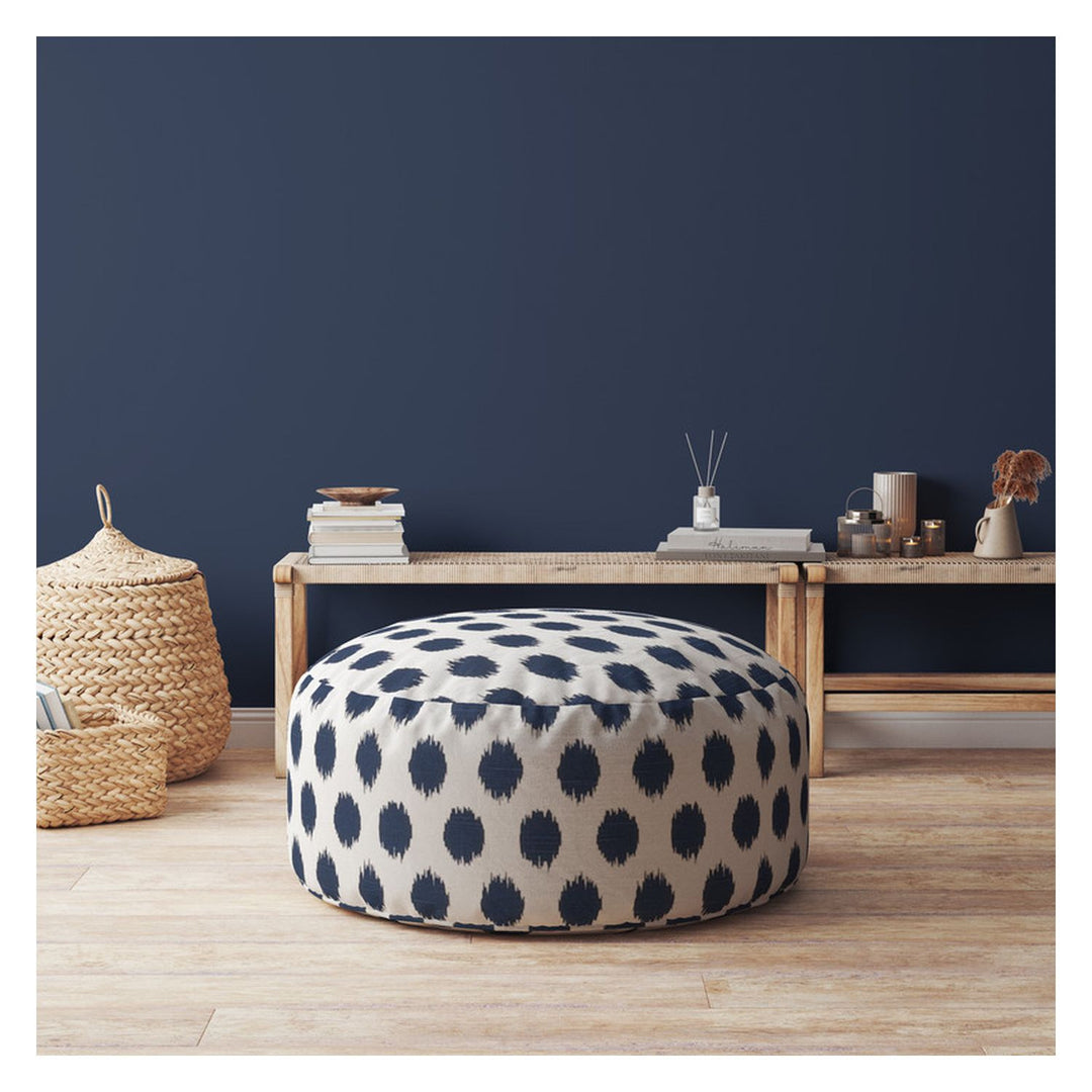 24" Blue And White Canvas Round Polka Dots Pouf Cover