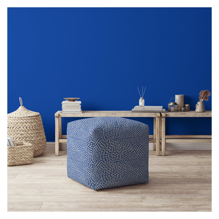 17" Blue And White Canvas Polka Dots Pouf Cover