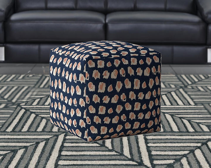 17" Blue Canvas Abstract Pouf Cover