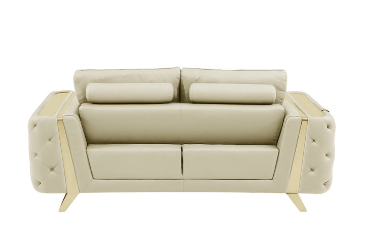 72" Beige And Gold Genuine Leather Loveseat