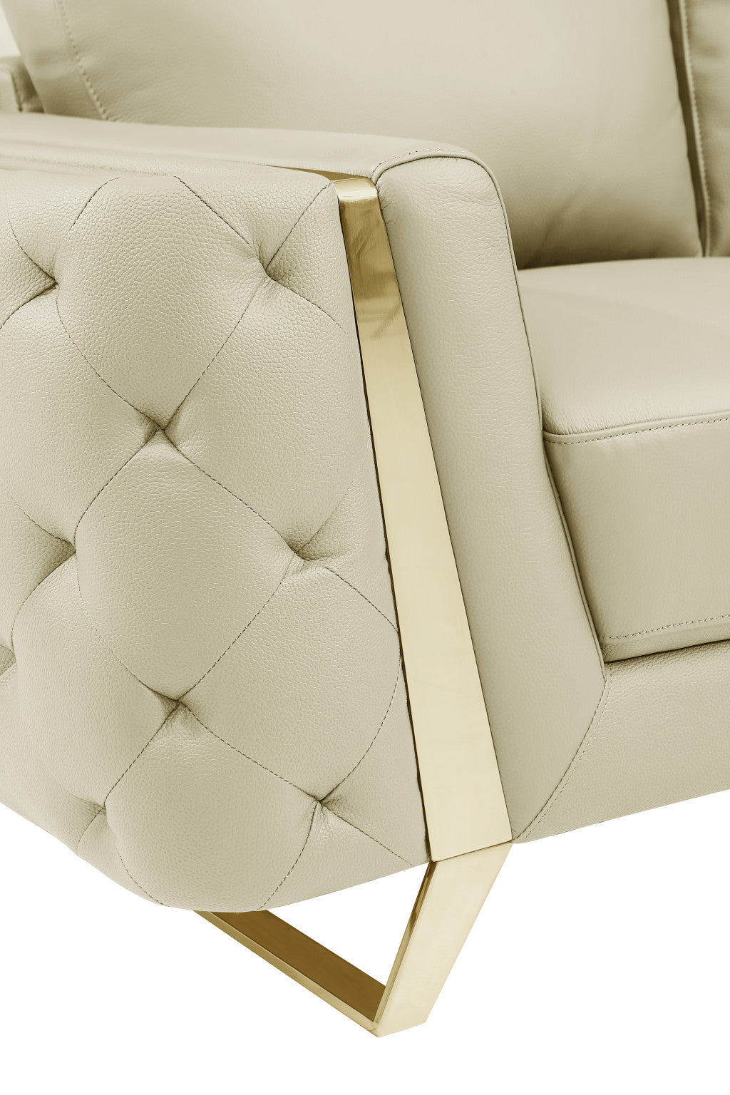 72" Beige And Gold Genuine Leather Loveseat