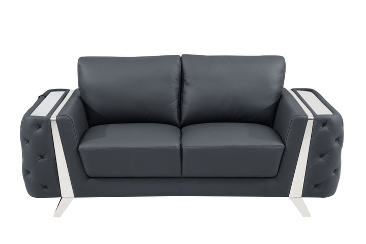 72" Dark Gray And Silver Genuine Leather Loveseat