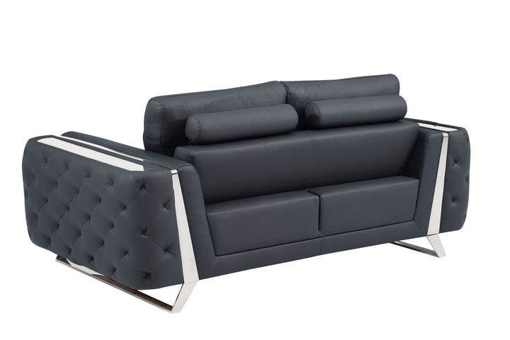 72" Dark Gray And Silver Genuine Leather Loveseat