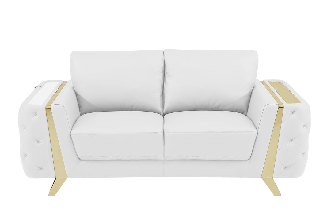 72" White And Gold Genuine Leather Loveseat