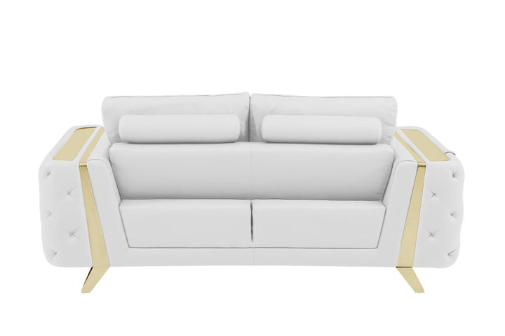 72" White And Gold Genuine Leather Loveseat