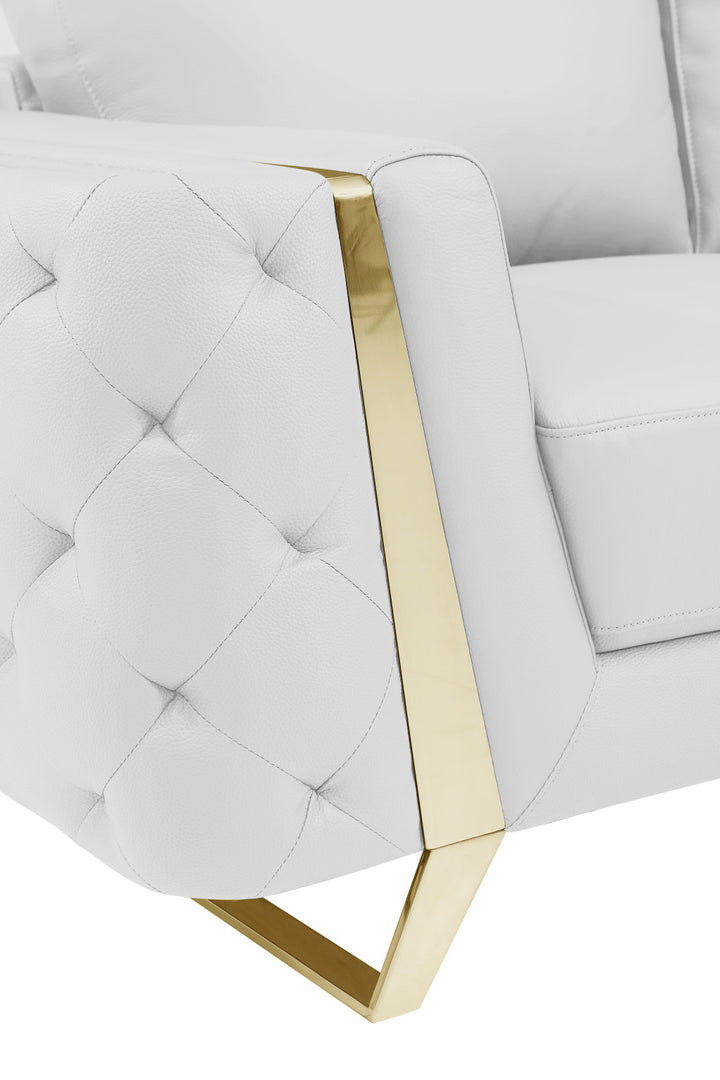 72" White And Gold Genuine Leather Loveseat