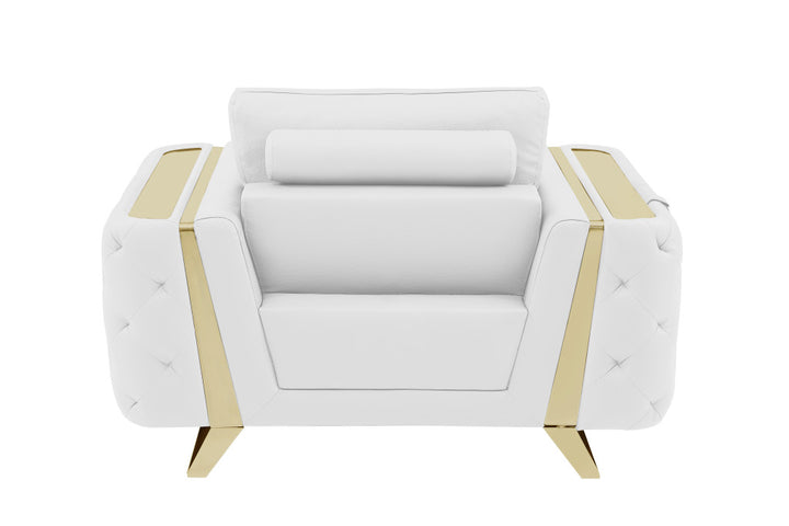 50" White And Gold Genuine Leather Club Chair