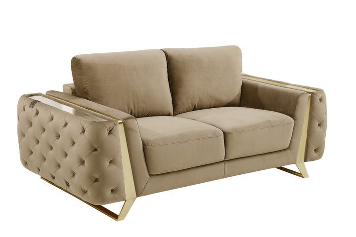 72" Beige And Gold Velvet Loveseat