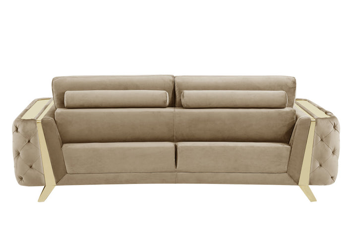 72" Beige And Gold Velvet Loveseat