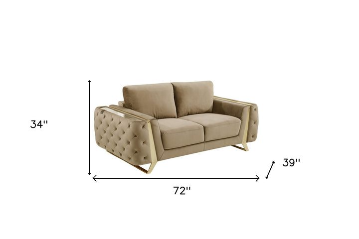 72" Beige And Gold Velvet Loveseat