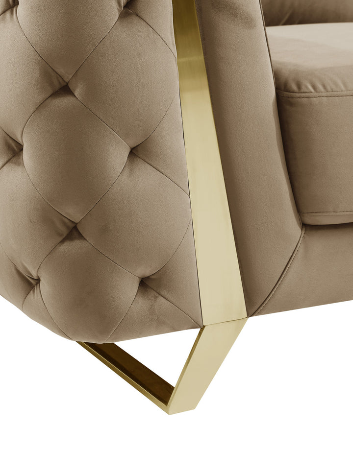 50" Beige And Gold Velvet Tufted Club Chair