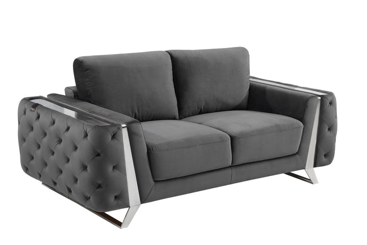 72" Dark Gray And Silver Velvet Loveseat