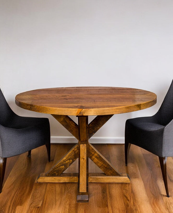 42" Brown Rounded Solid Wood Trestle Base Dining Table