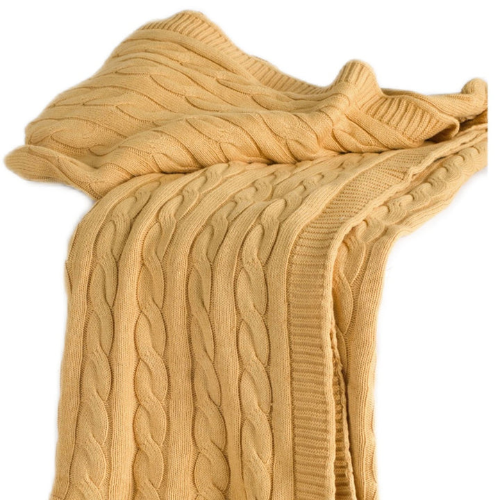 50" X 50" Light Yellow Knitted Cotton Throw Blanket