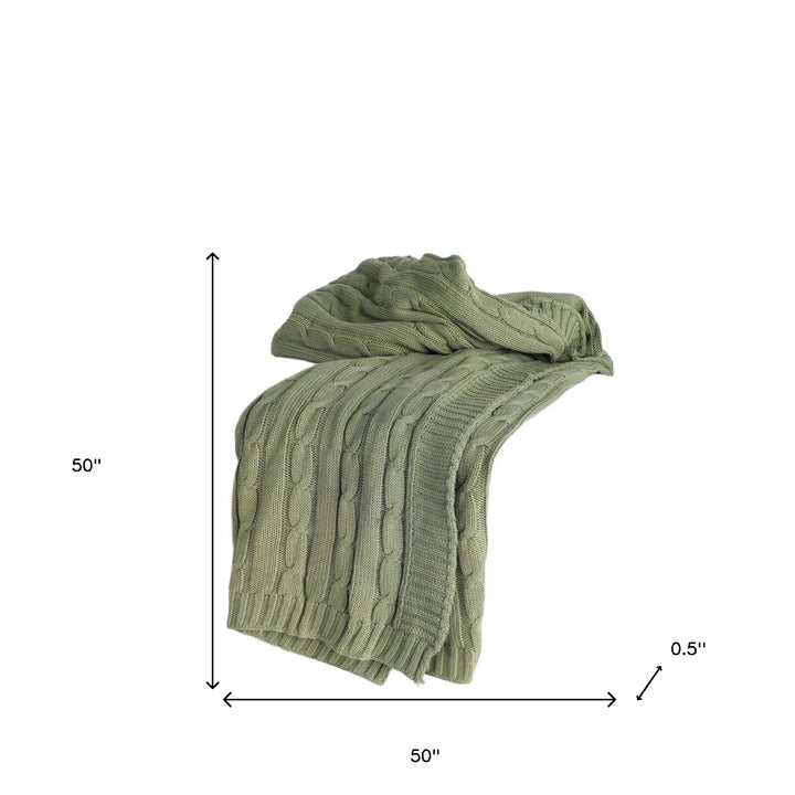 Olive Green Knitted 100% Cotton Throw Blanket