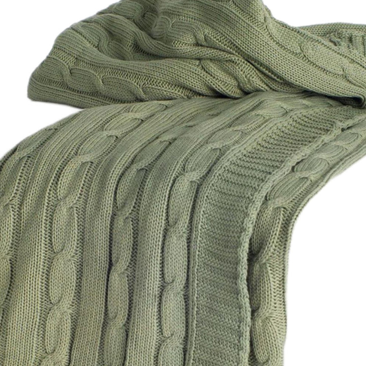 Olive Green Knitted 100% Cotton Throw Blanket