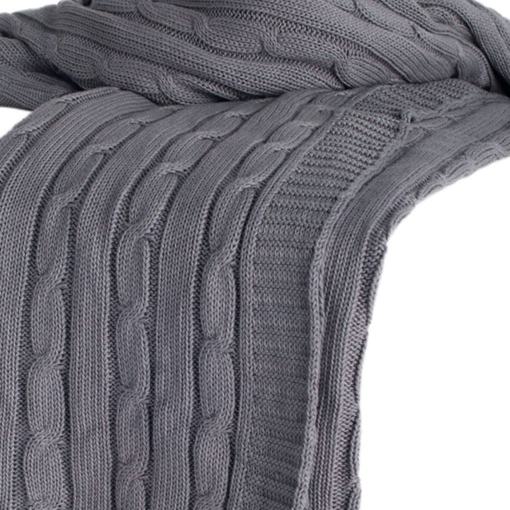 Light Gray Knitted 100% Cotton Throw Blanket