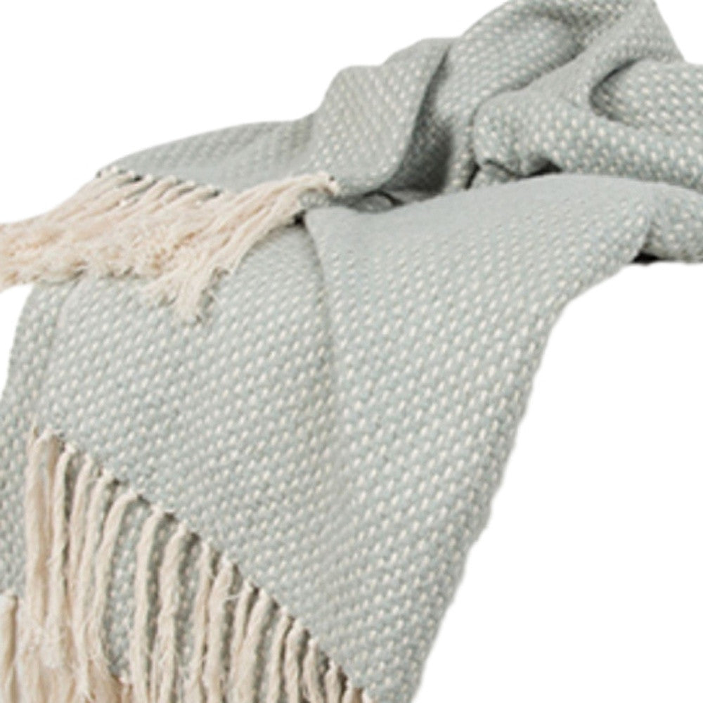 Mint Green Woven 100% Cotton Throw Blanket