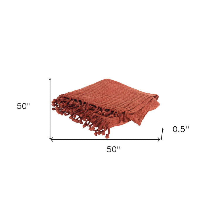 Burnt Orange Knitted 100% Cotton Throw Blanket