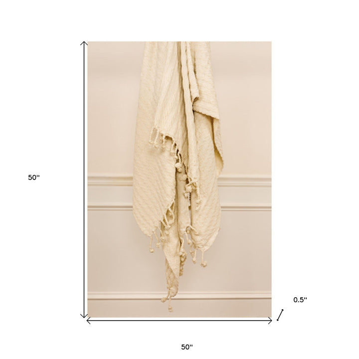 Ivory Knitted 100% Cotton Throw Blanket