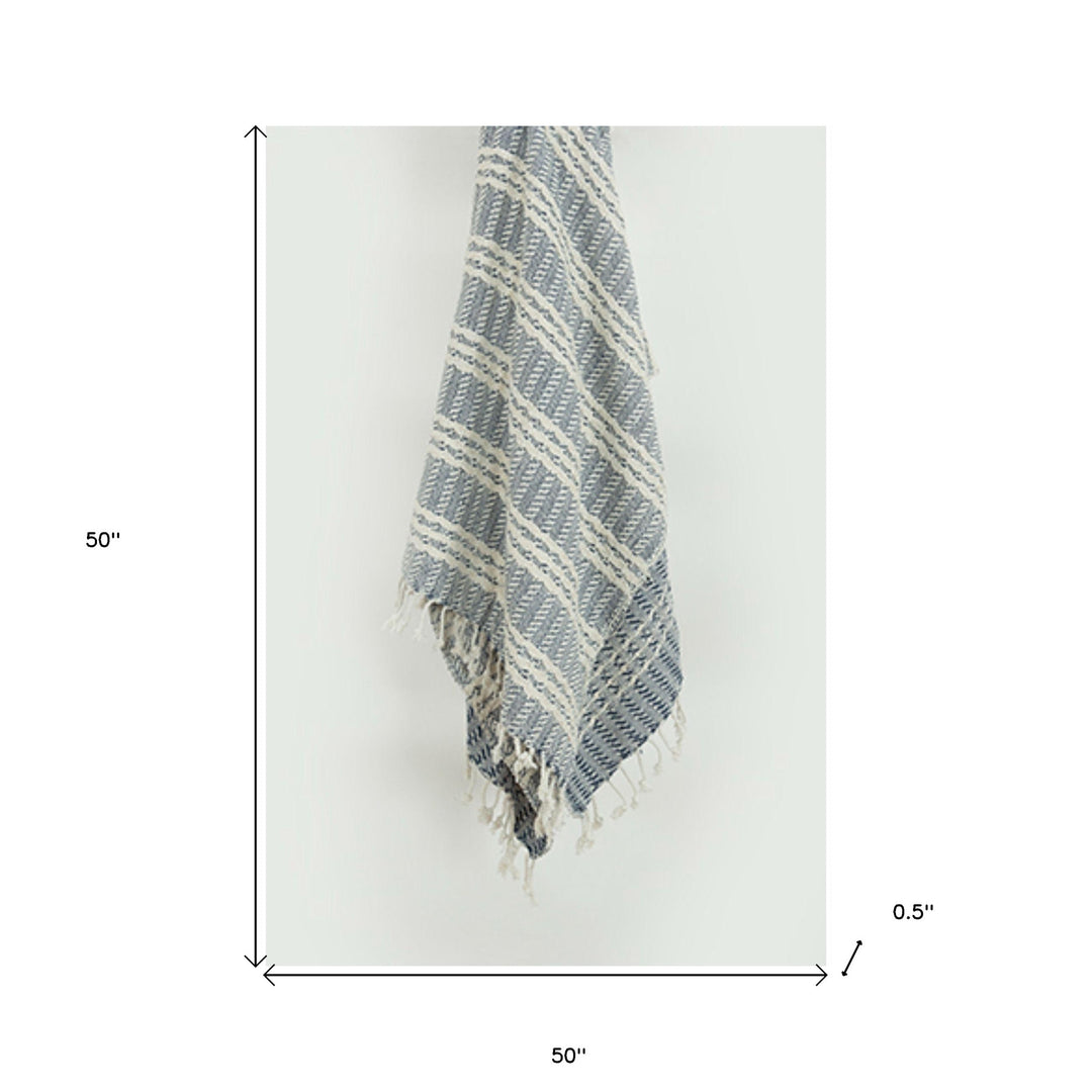 Blue Woven 100% Cotton Throw Blanket