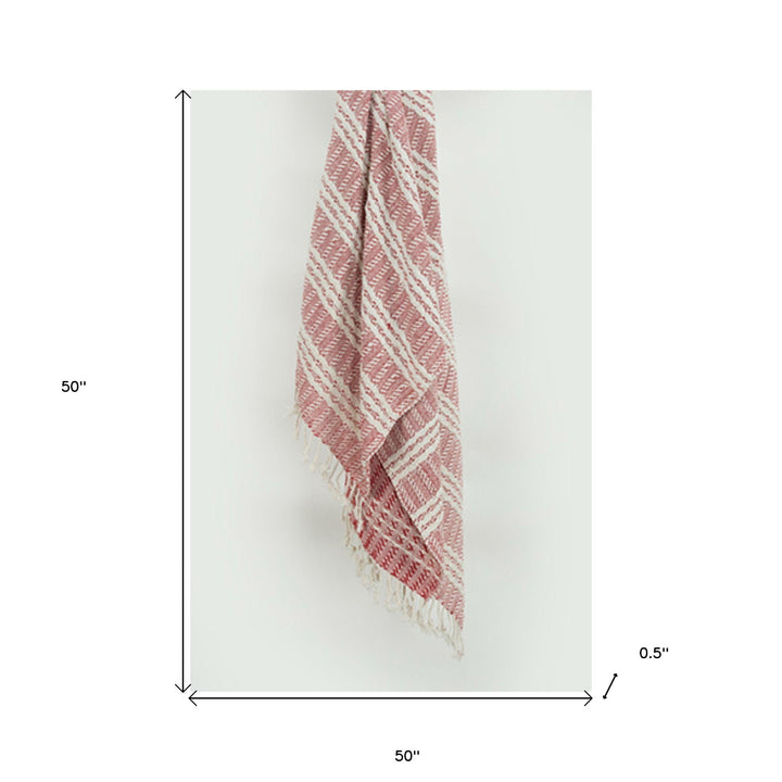 Red Woven 100% Cotton Throw Blanket